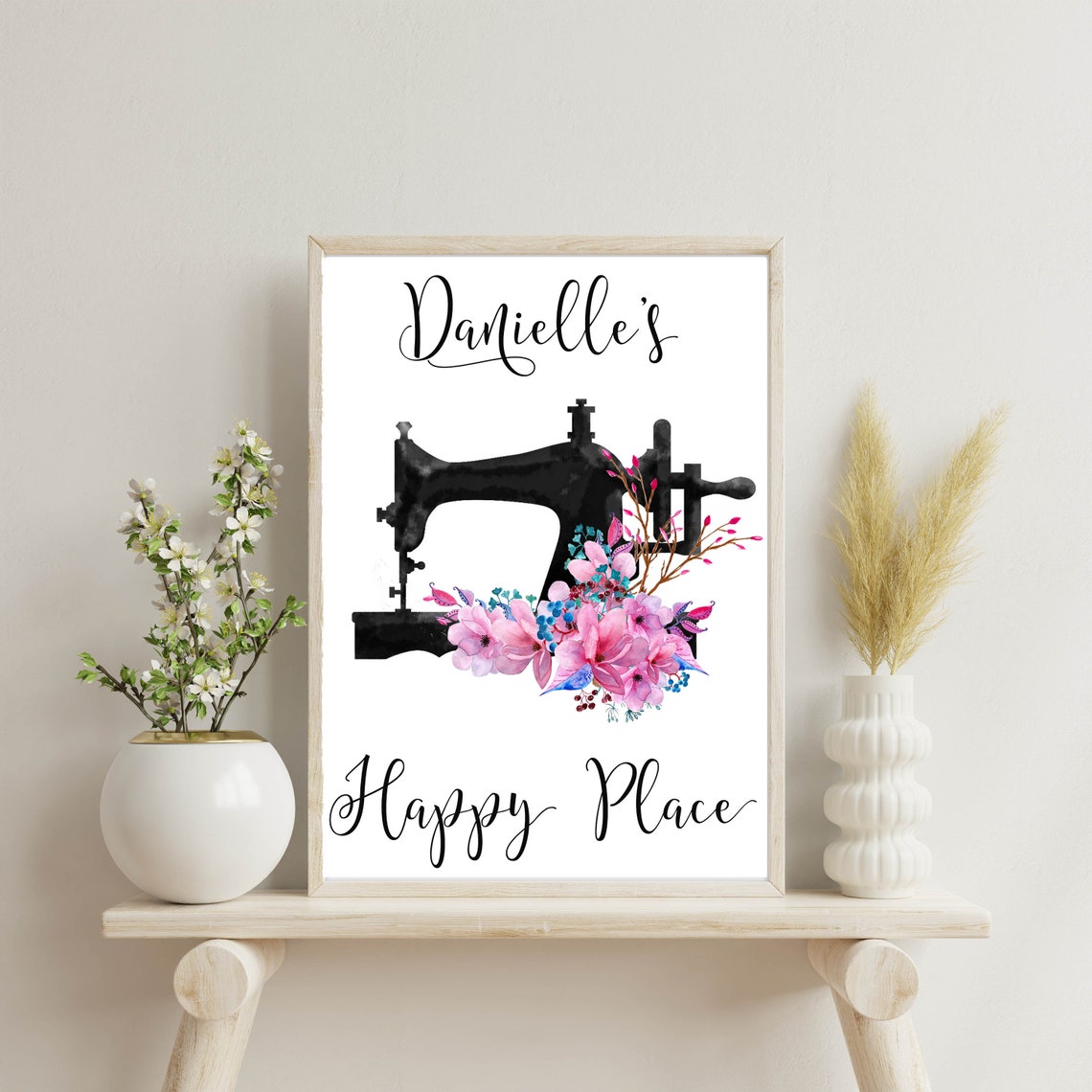 Personalized Sewing Machine Happy Place Craft Room Sign Wall Art - Image 3