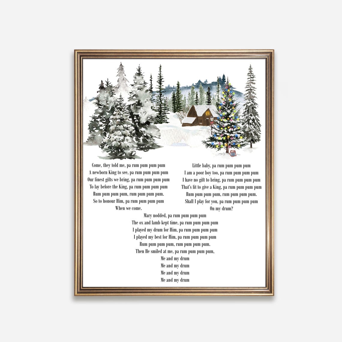 The Little Drummer Boy Song Lyrics Snowy Christmas Tree Scene Poster - Image 4