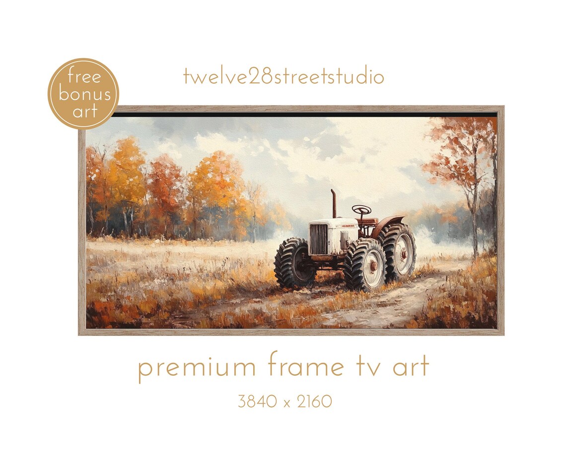 Fall Harvest Vintage Tractor Country Road Golden Autumn Trees Poster