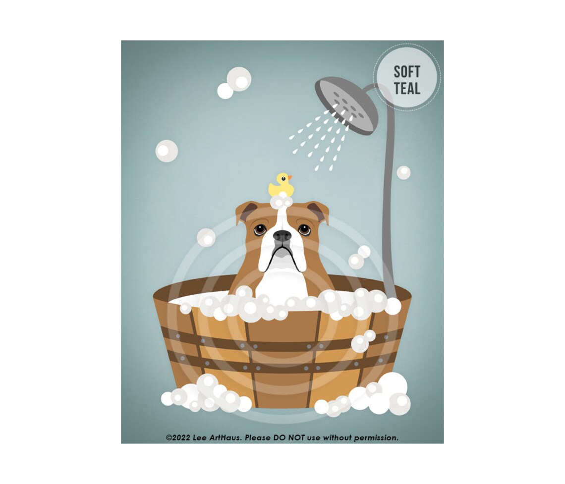 102dp Dog Print English Bulldog In Bubble Bath Wall Art Bathroom Decor British Bulldog Print Bath Art Print Bulldog Art Dog Art - Image 4