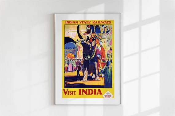 State Railways Travel Poster India Wall Art Gift For Her Elephant Festival Print Vintage Decor Artwork