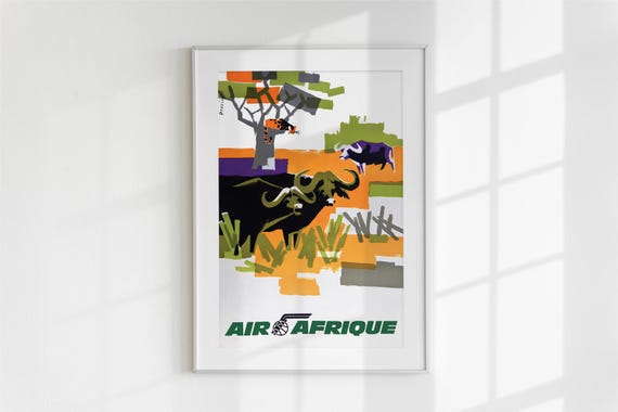 Air Afrique Vintage Travel Poster Safari Wall Art Retro African Decor Minimalist Wildlife Gift For Him Or Her