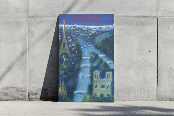Paris Night Skyline Wall Art Gift For Her Decor Home Vintage Retro