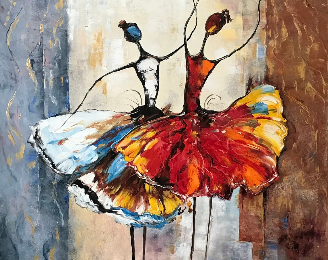 Abstract Ballerina Painting Original Ballerina Wall Art Dancing Girl Oil Painting Ballet Themed Art For Kids Room Large Ballerina Painting