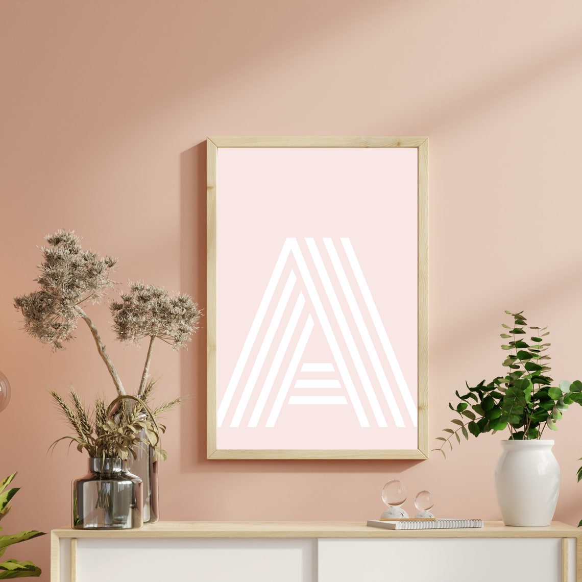 Letter A Monogram Art Print Pink Striped Alphabet Retro Wall Decor - Image 2