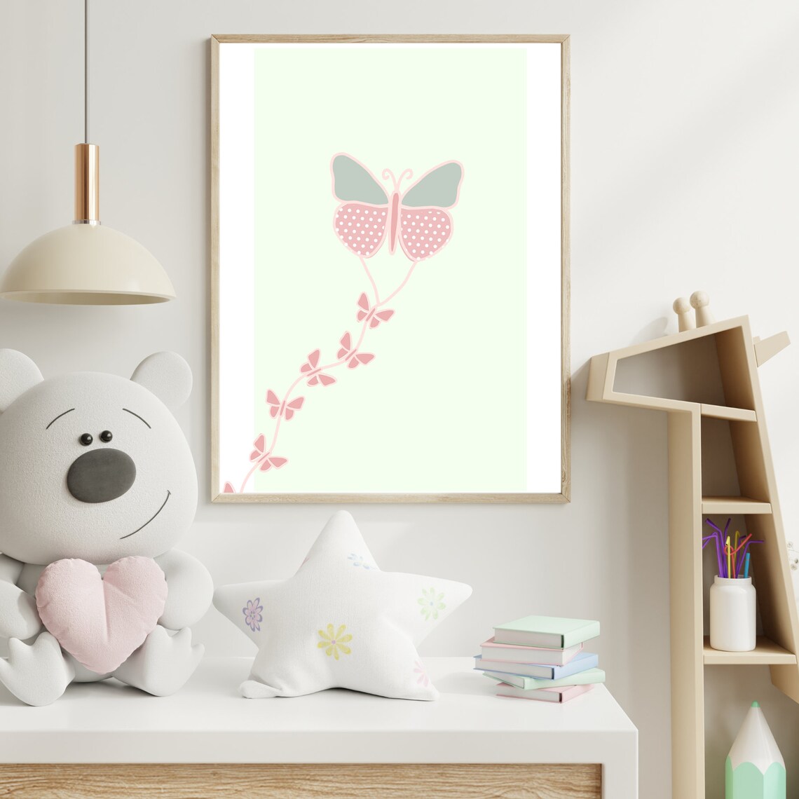 Pastel Butterfly Kite Art Print Nursery Butterfly Girls Room Wall Decor - Image 2