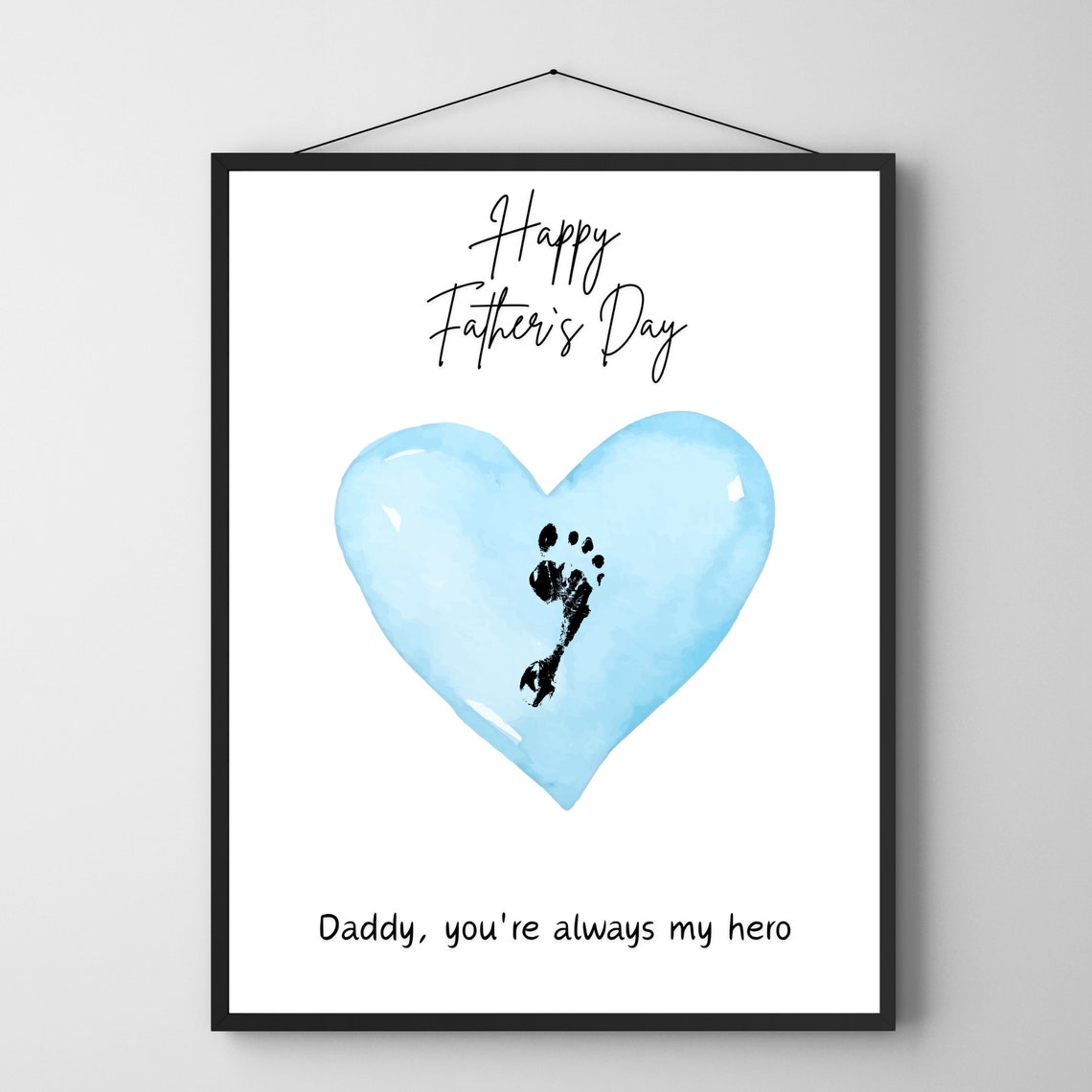Happy Fathers Day Blue Heart Handprints Art Print Daddy Hero Gift - Image 3