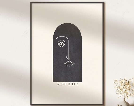 Aesthetic Line Face Abstract Arch Black White Modern Art Poster