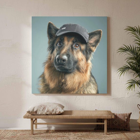 German Shepherd Dog Baseball Cap Canvas Print Pet Portrait Art