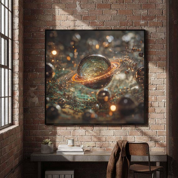 Cosmic Planet Canvas Wall Art Glass Saturn Ring Print