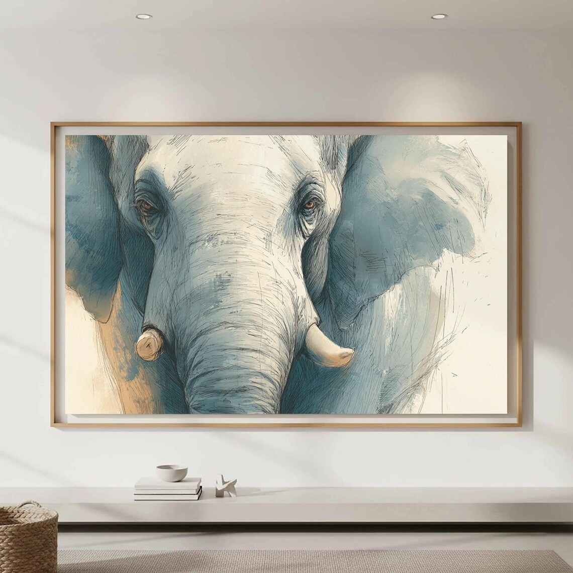 Elephant Portrait Canvas Print Gray Watercolor Wall Art