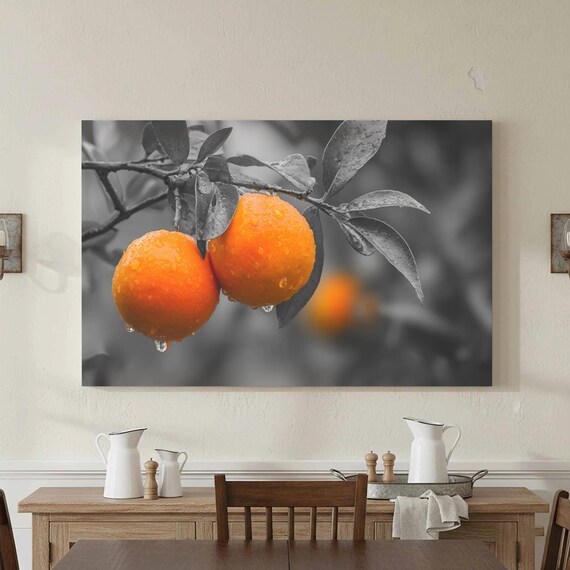 Water Droplet Orange Citrus Branch Color Pop Kitchen Wall Art