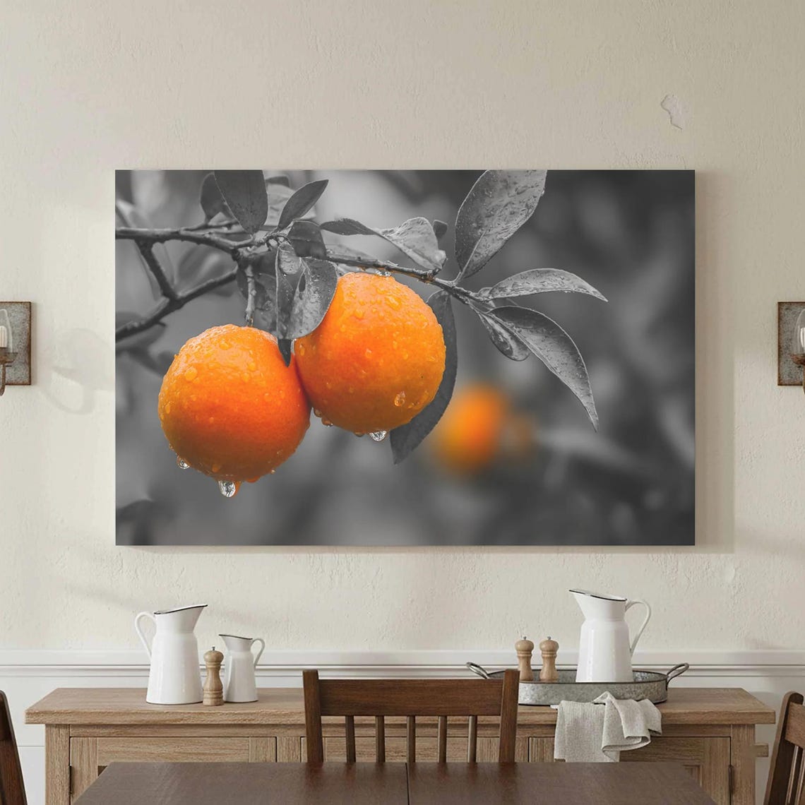 Water Droplet Orange Citrus Branch Color Pop Kitchen Wall Art