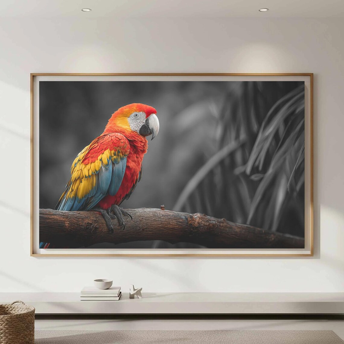 Vibrant Scarlet Macaw Parrot Tropical Bird Photography Poster