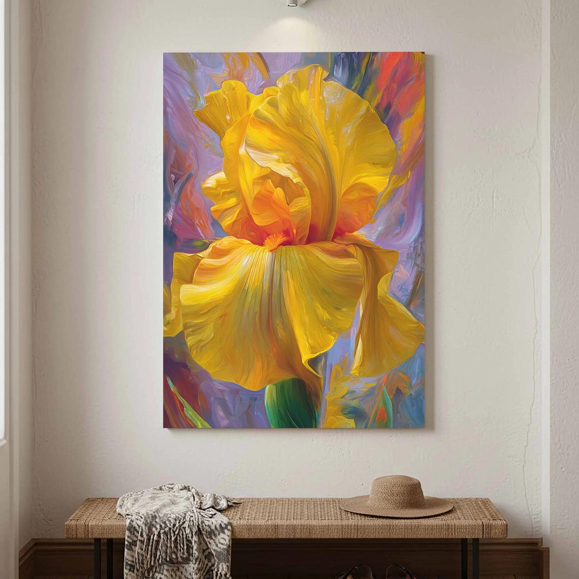 Yellow Iris Abstract Oil Painting Vibrant Gold Flower Poster