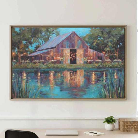 Rustic Barn Wedding Canvas Art Country Lantern Reflection Print