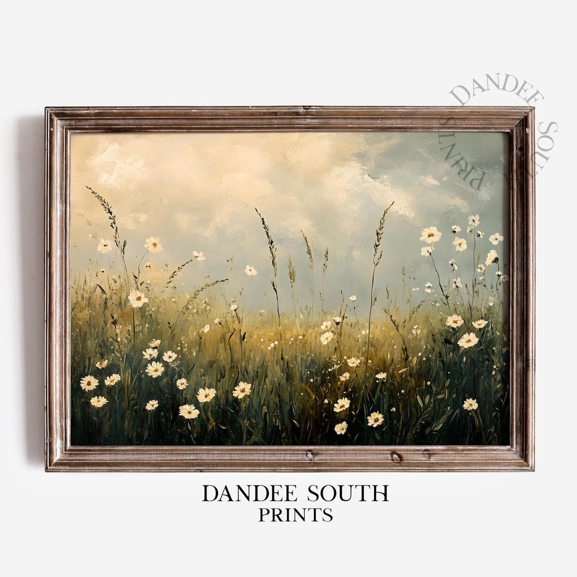 Vintage Daisy Meadow Oil Painting Golden Field Floral Wall Art