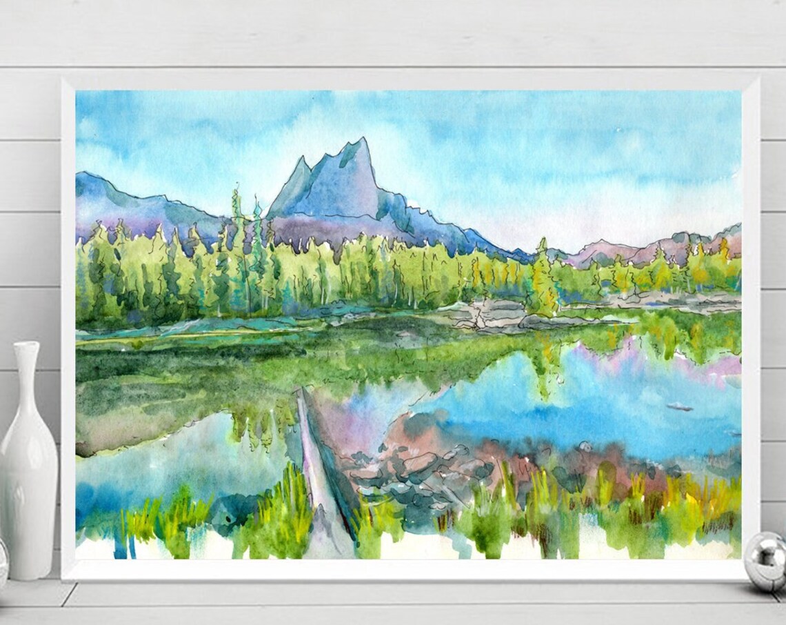 Sawtooth Ridge Watercolor Print Idaho Mountain Landscape Art