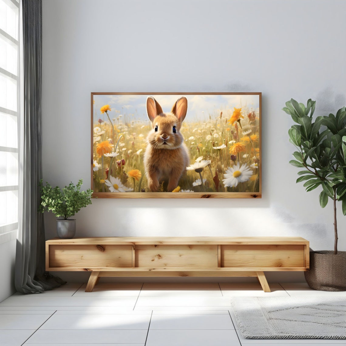 Cute Bunny in Daisy Field Vintage Spring Wildflower Meadow Poster - Image 3