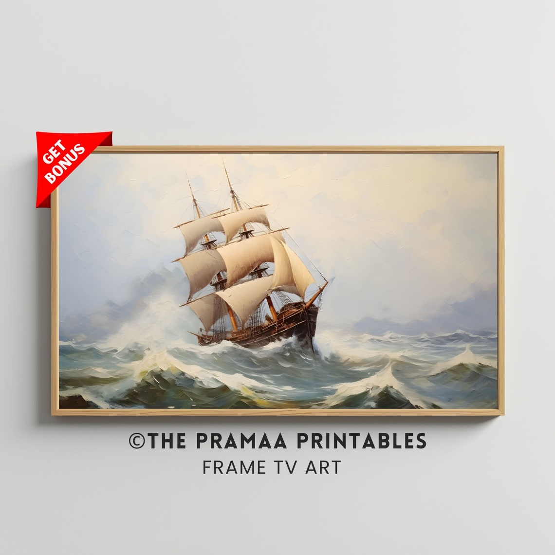 Sailboat Frame Tv Art Antique Summer Nautical Seascape Oil Painting Vintage Landscape Sea Ocean Art Tv Art