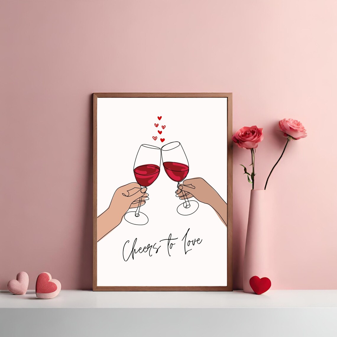 Cheers to Love Wine Glasses Minimalist Line Art Romance Poster - Image 2