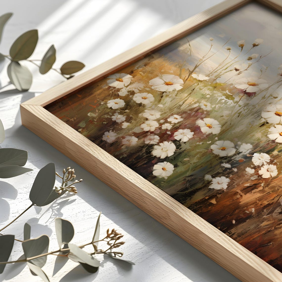 Impressionist Daisy Meadow Wildflower Field Painting Wall Art - Image 2