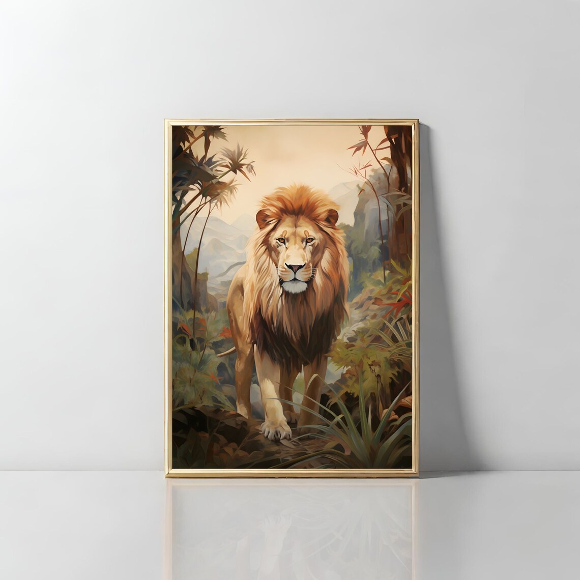 Majestic Lion in the Jungle King of Beasts Wildlife Painting Poster - Image 2