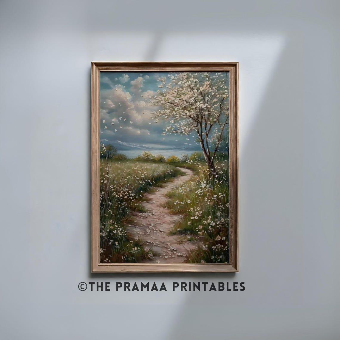 Winding Flower Path by the Lake Vintage Spring Landscape Poster