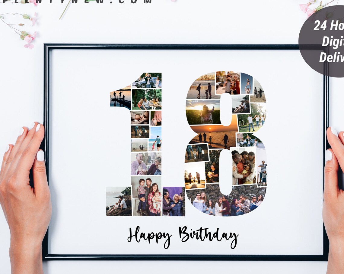 Number Eighteen Photo Collage Happy Birthday Adult Gift Poster