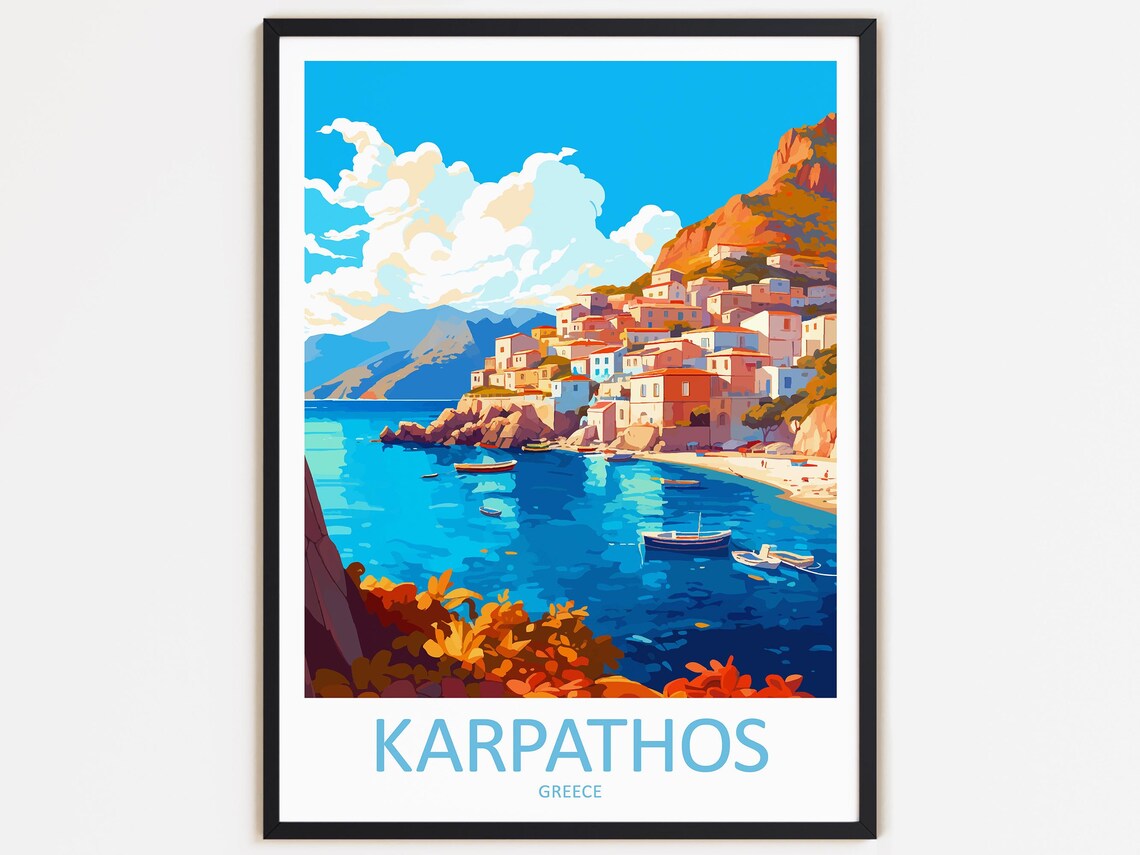 Karpathos Travel Poster, Greece Gift For Art Lovers