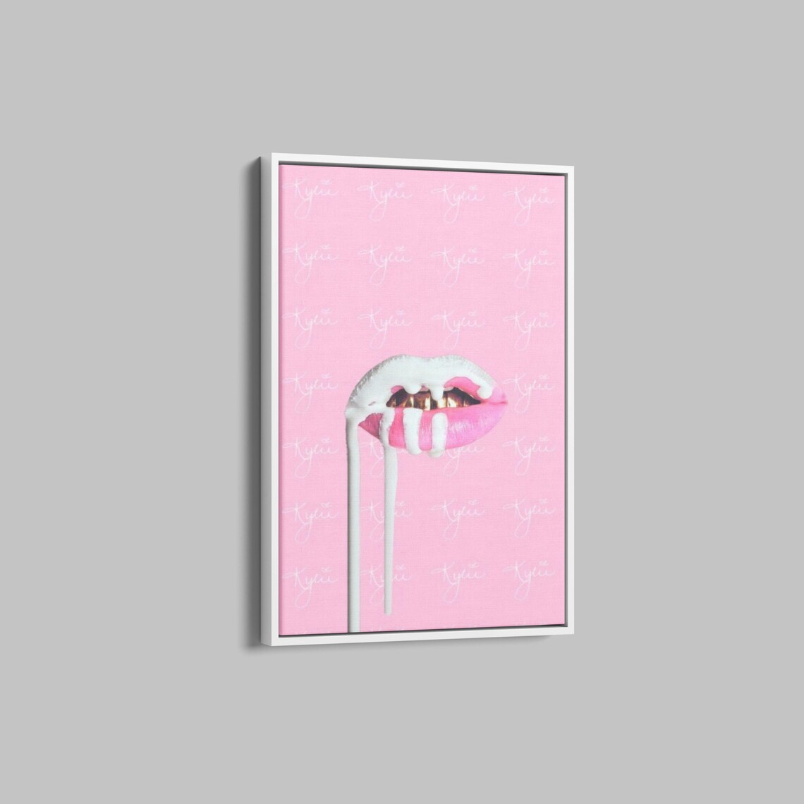 Glossy Dripping Lipstick Lips on Pink Glam Beauty Art Poster - Image 3