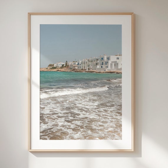 Greece Wall Art Coastal Art Blue White Greek Print Naoussa Village Print Mediterranean Wall Art Greek Island Photography Print
