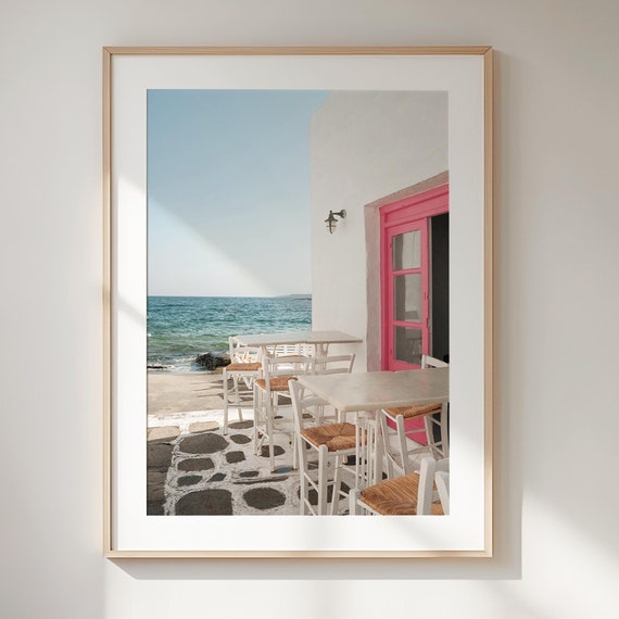 Pink White Greek Print Greece Wall Art Paros Village Print Mediterranean Wall Art Naoussa Art Greek Island Photography Print