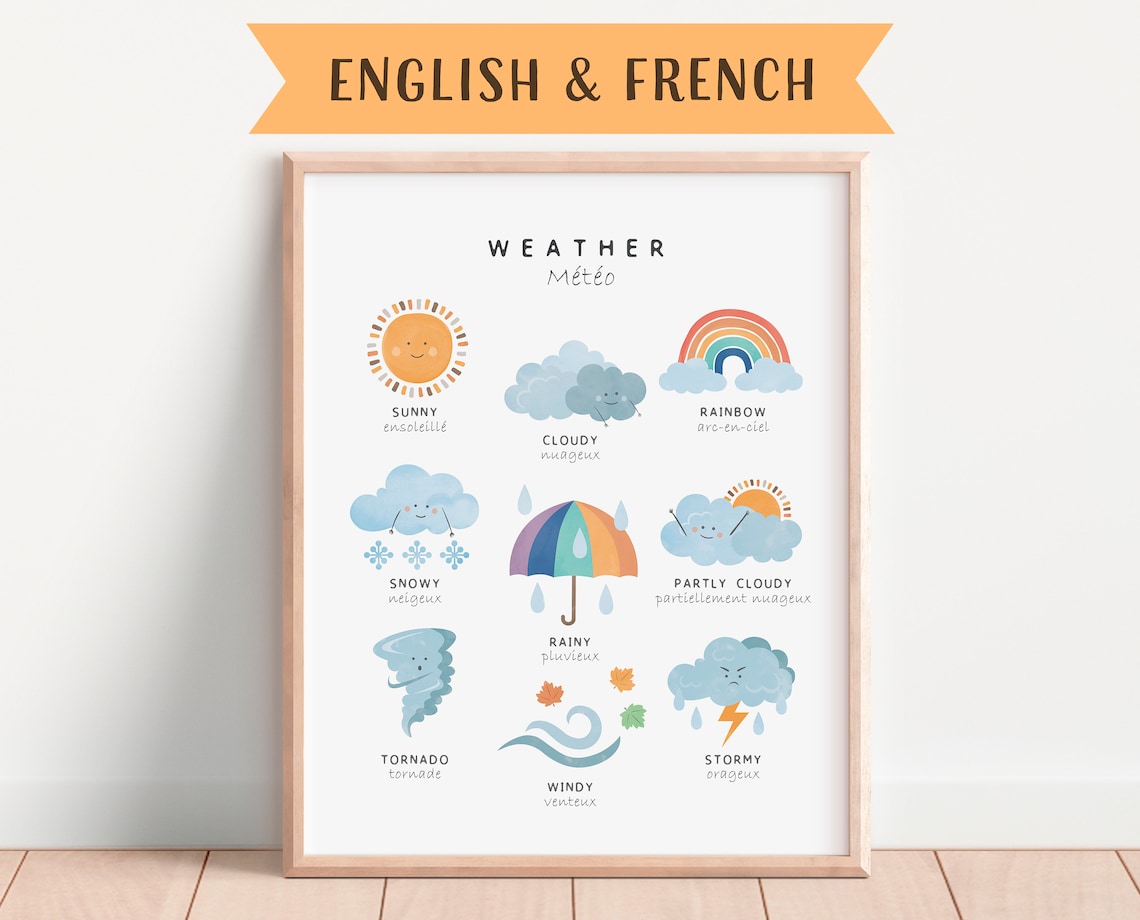 Bilingual French Learning Poster for Playroom