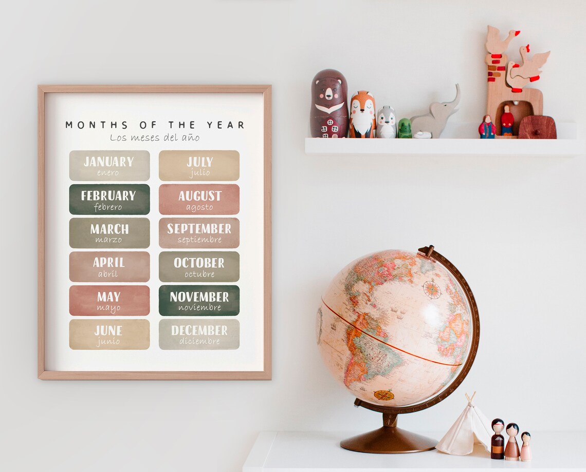 Months of the Year Bilingual English Spanish Learning Poster - Image 3