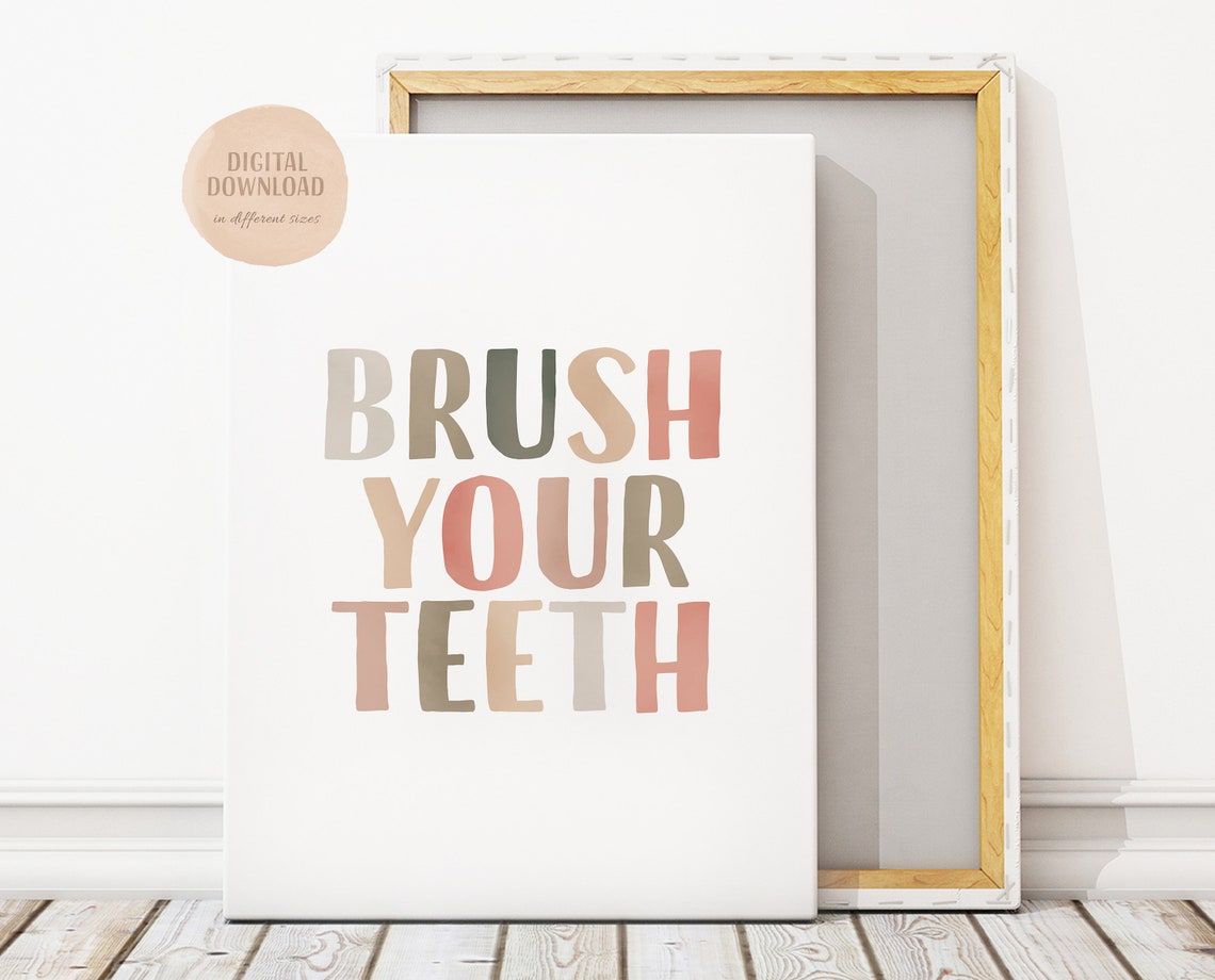 Brush Your Teeth Pastel Bathroom Routine Nursery Sign Poster - Image 3