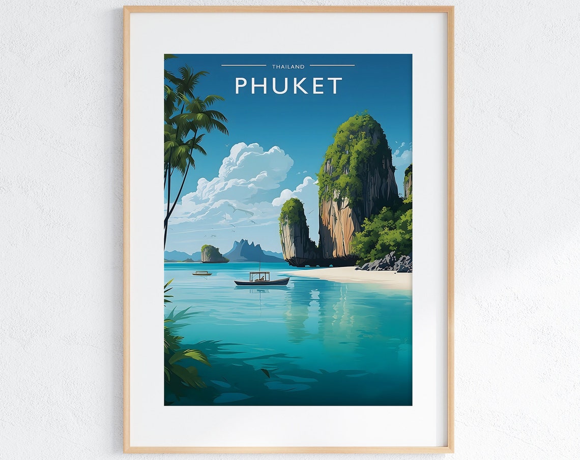 Phuket Thailand Limestone Cliffs Turquoise Bay Travel Poster