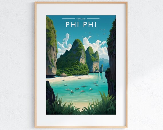 Phi Phi Islands Travel Print Art Phi Phi Travel Art Gift Phi Phi Islands Travel Poster Art Thailand Artwork Thailand Wall Hanging Travel Art