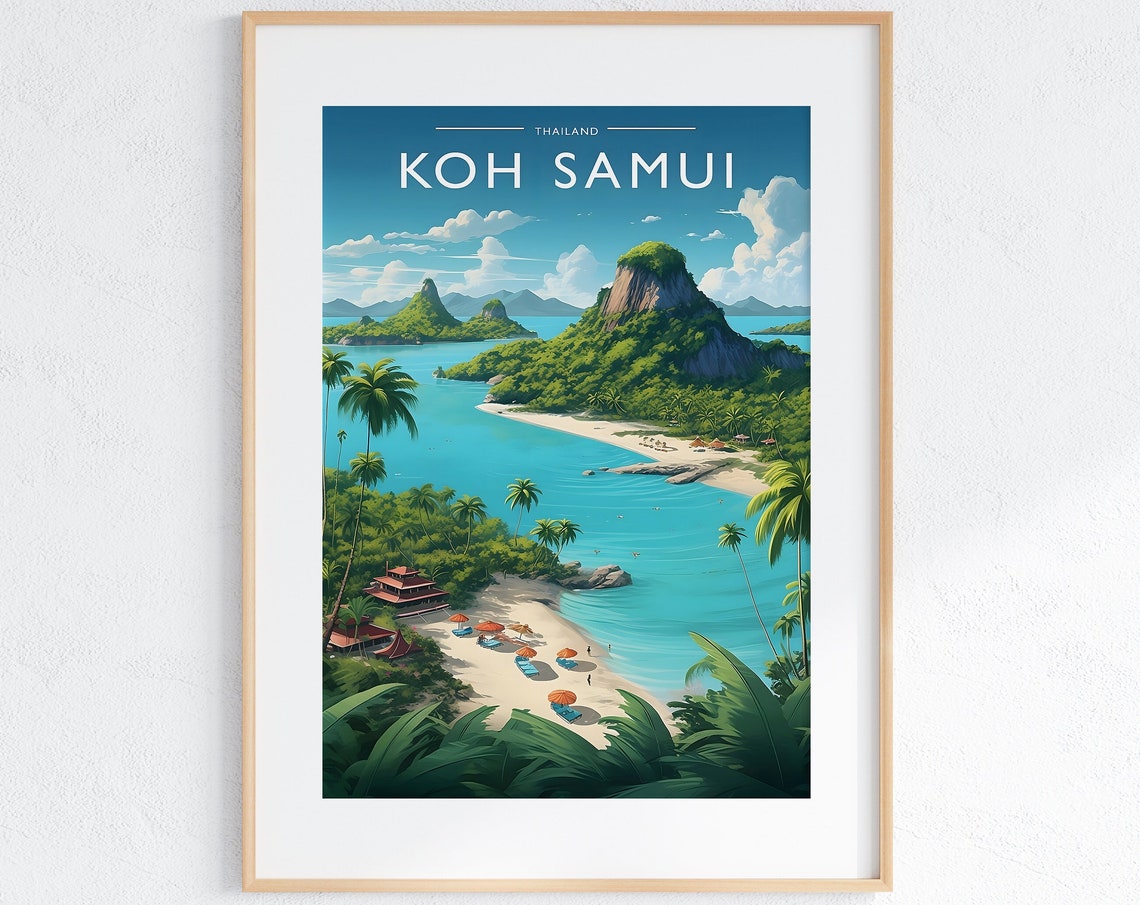 Koh Samui Thailand Tropical Beach Palm Trees Island Travel Poster