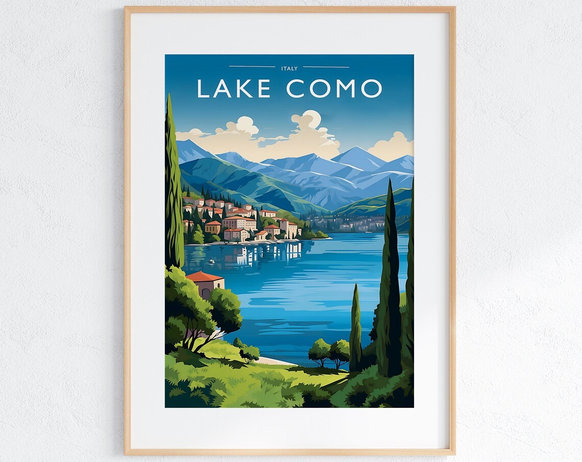 Lake Como Italy Lakeside Village Alpine Mountains Travel Poster