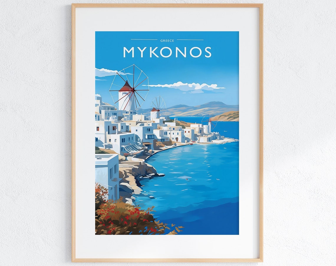 Mykonos Travel Print Art Mykonos Travel Poster Gift Mykonos Travel Art Decor Greece Artwork Greece Travel Art Mykonos Travel Wall Art Print
