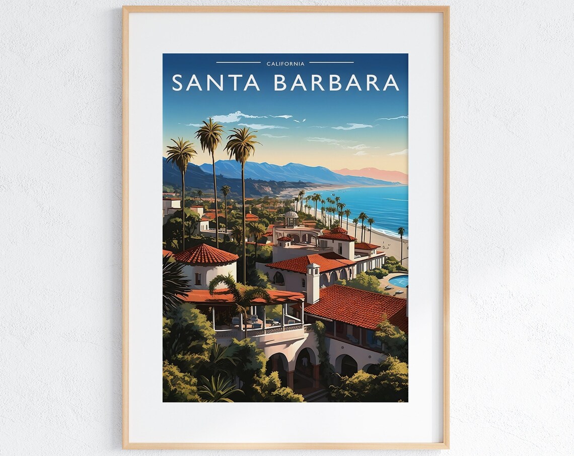Santa Barbara Travel Poster, California Artwork