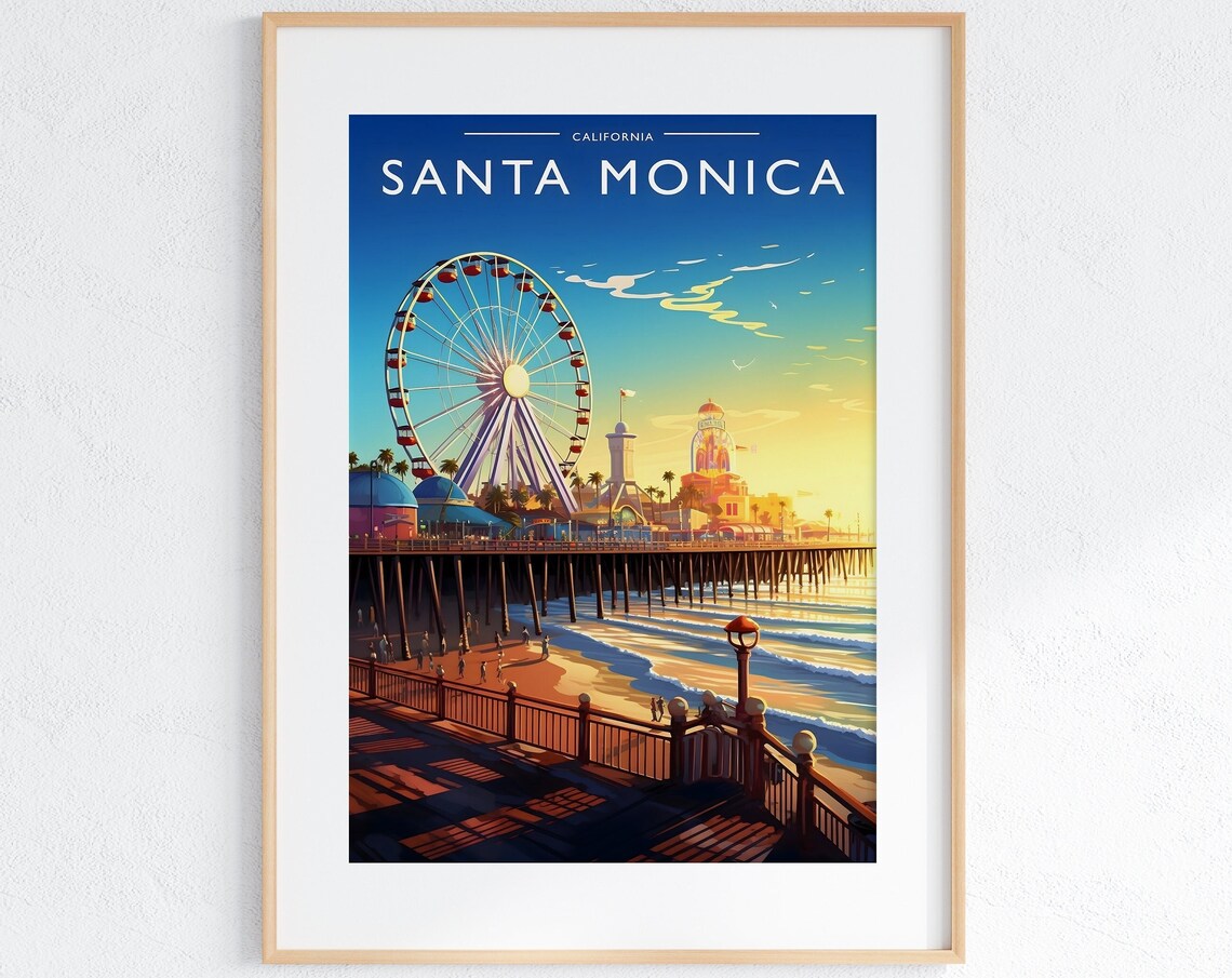 Santa Monica Travel Poster, California Travel Art