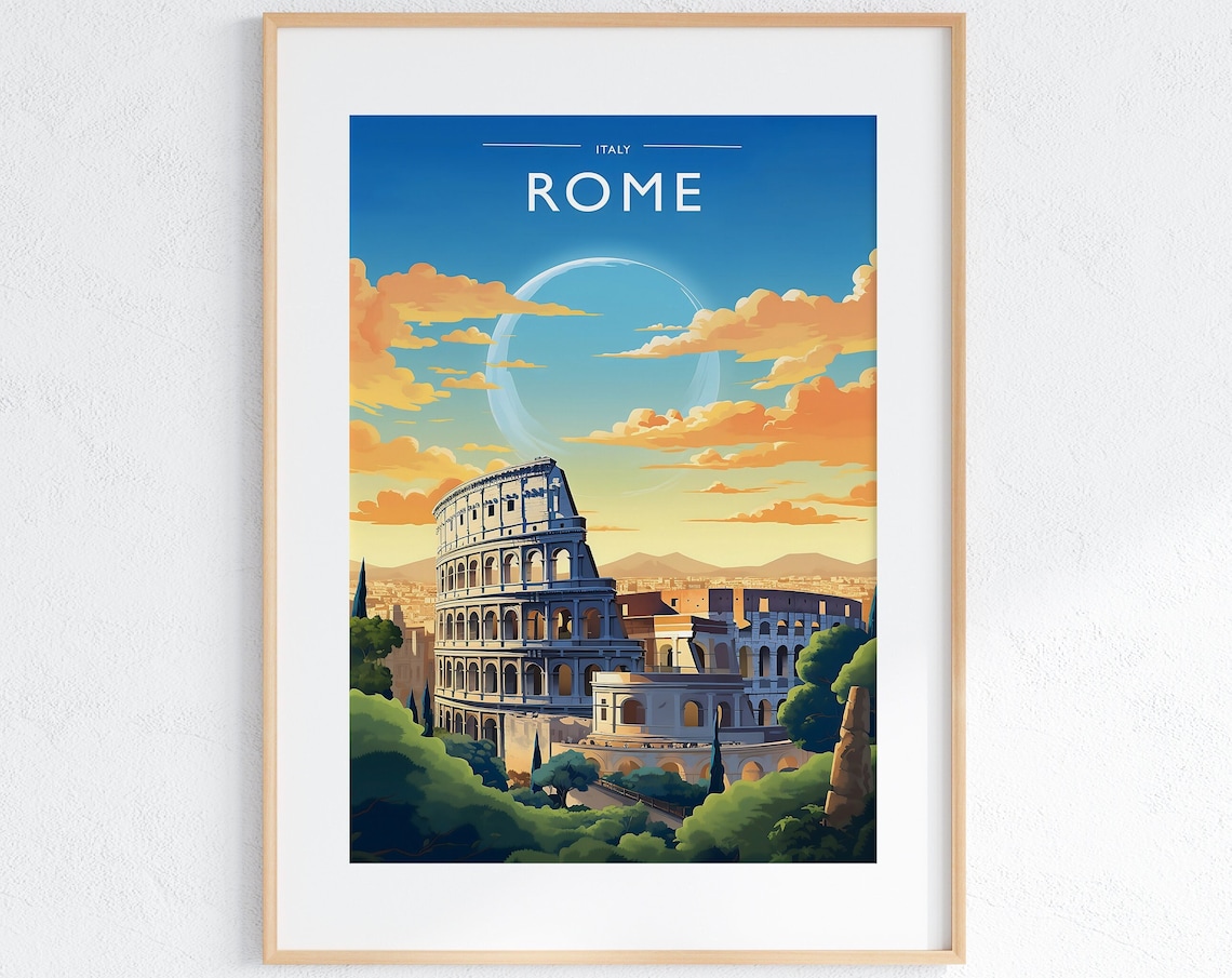 Rome Italy Colosseum Ancient Ruins Golden Sunset Travel Poster