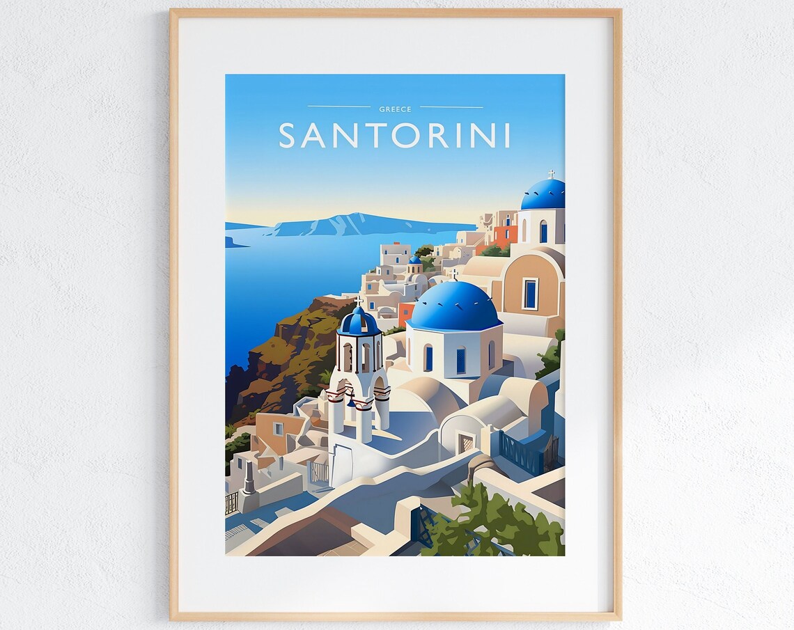 Santorini Travel Poster, Greece Travel Art Print