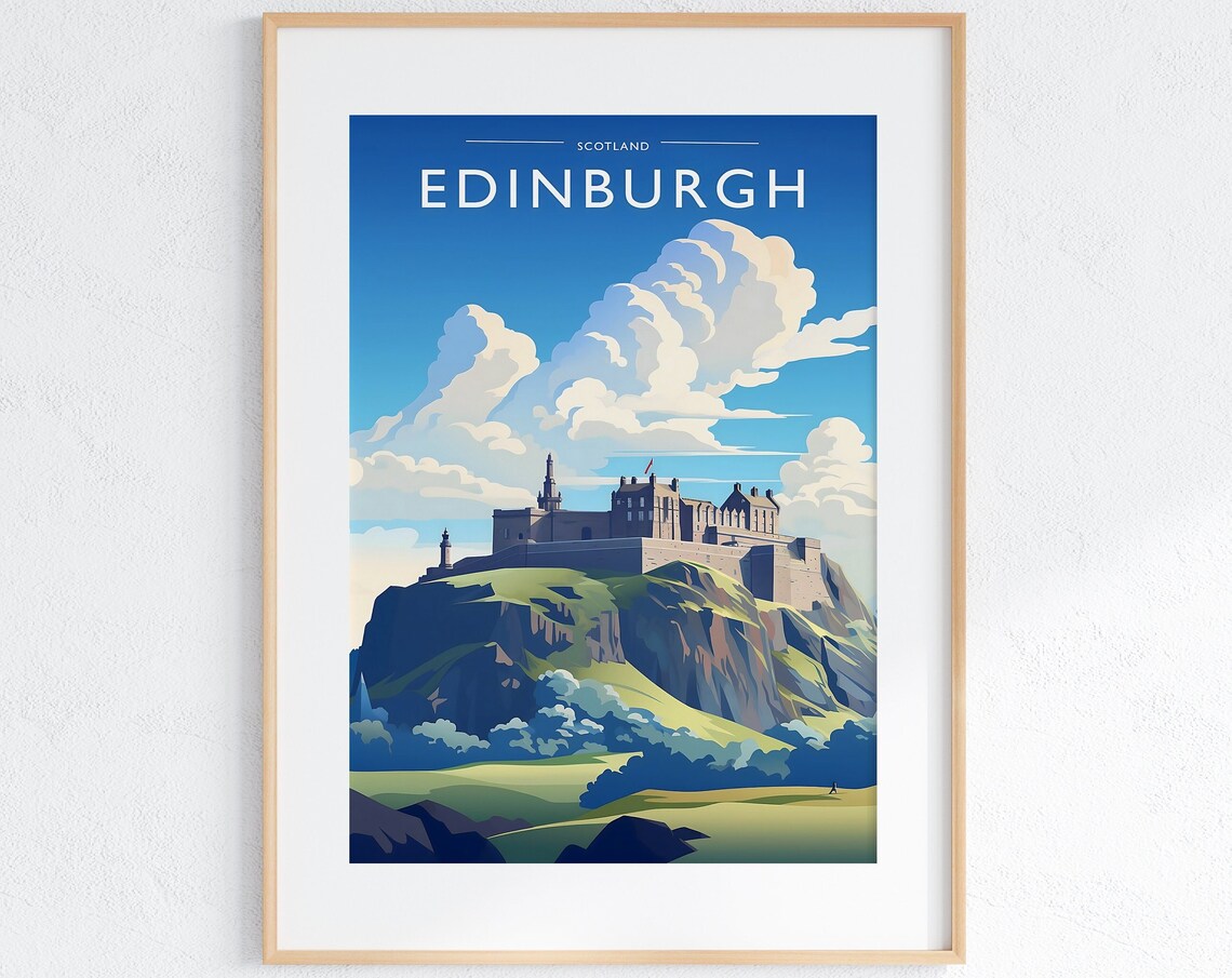 Edinburgh Scotland Castle On Rocky Crag Skyline Travel Poster