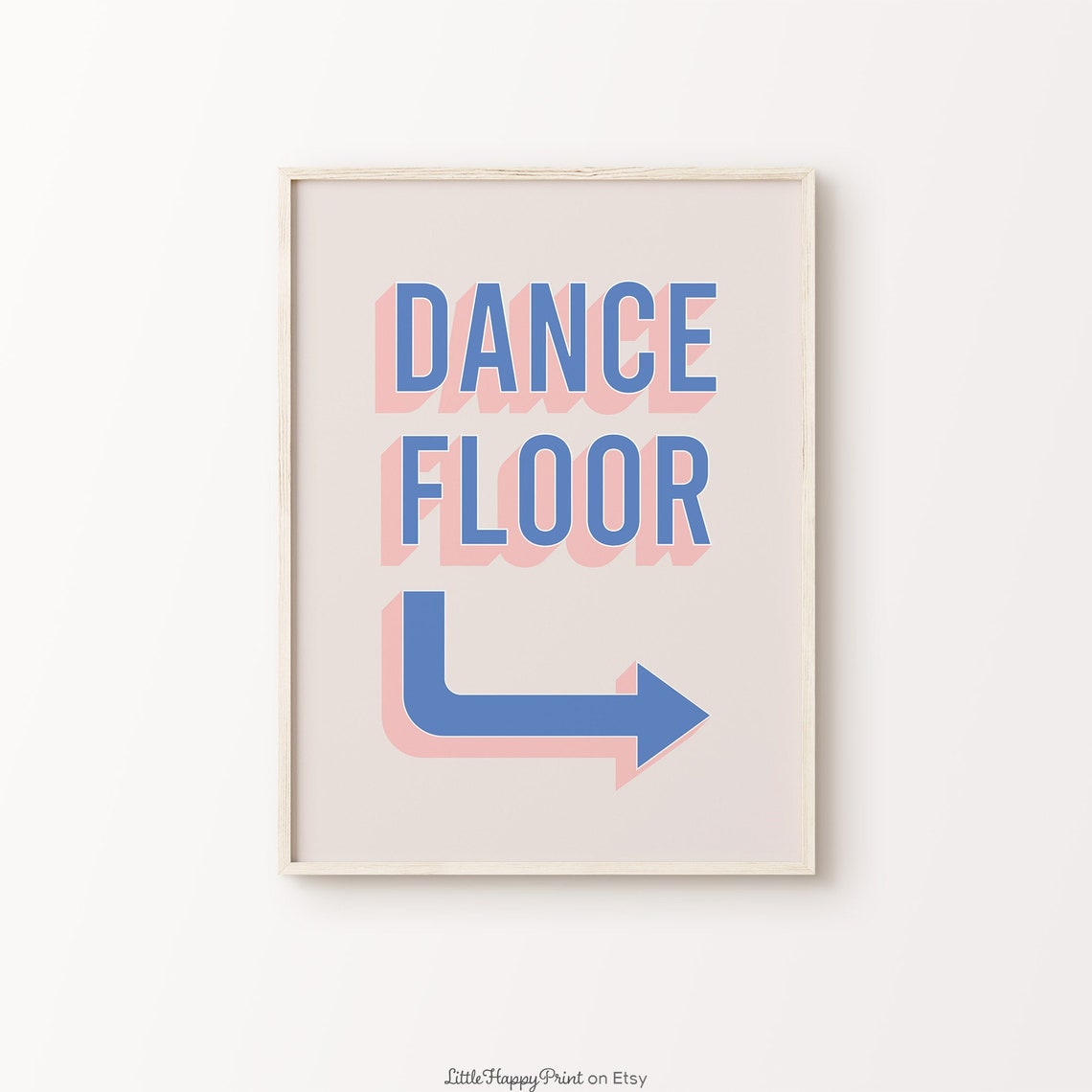 Dance Floor Arrow Blue Pink Retro Disco Party Sign Fun Poster