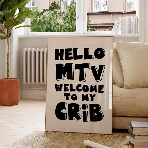 Welcome To My Crib Funny Print Bold Typography Wall Art Poster For Dorm Cool Retro Room Decor Instant