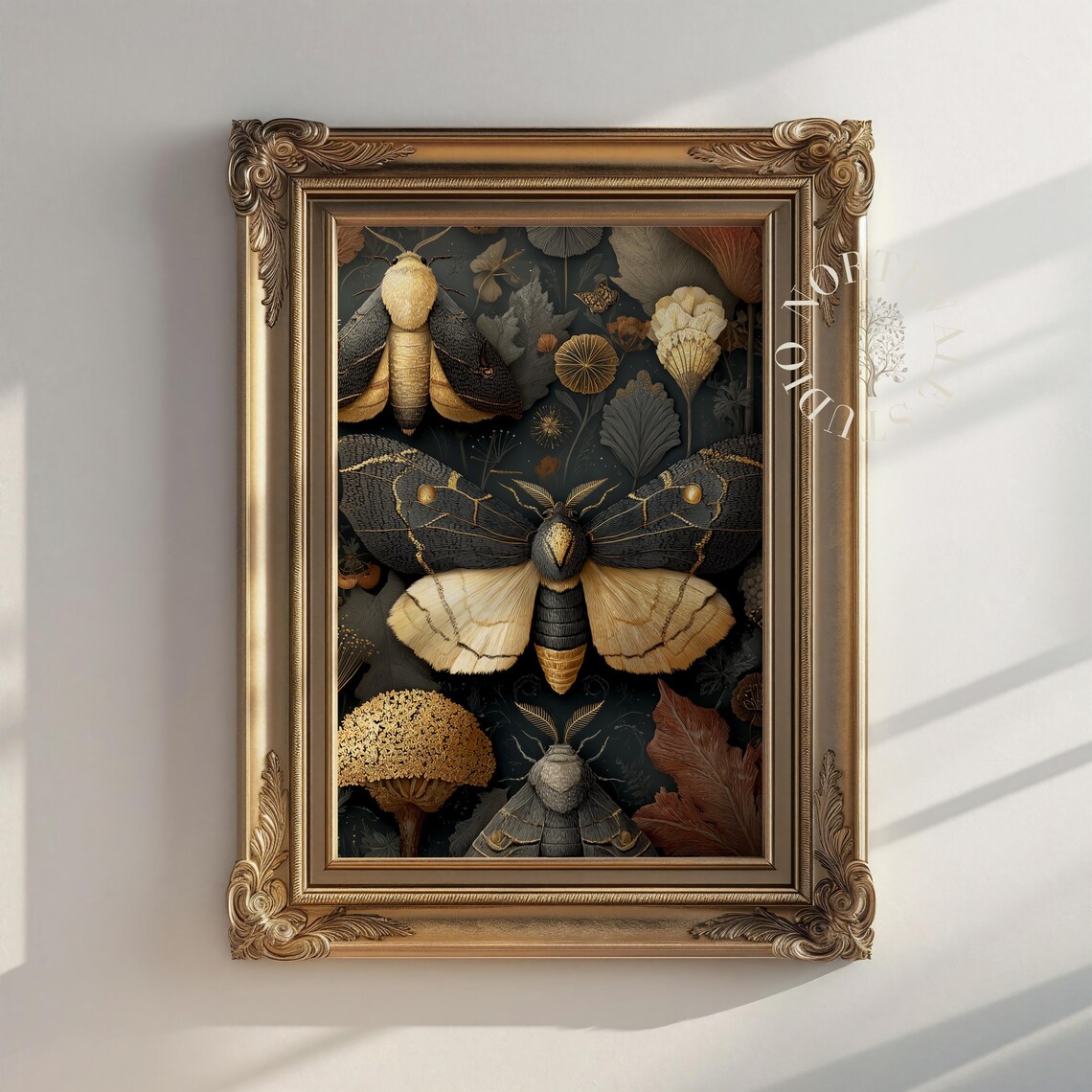 Dark Academia Moth Art Print, Vintage Copperplate
