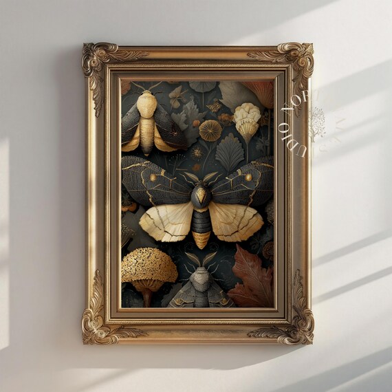 Dark Academia Moth Art Print, Vintage Copperplate